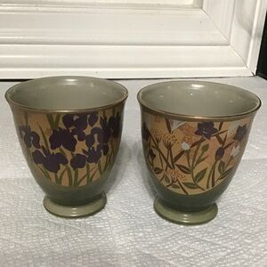 KUTANI YAKI WARE Japanese Yunomi Tea Cup Pair Set of 2